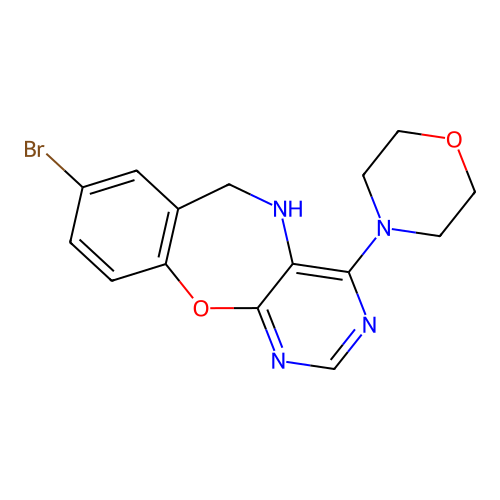 8-Bromo-4-(4-morpholinyl)-5,6-dihydropyrimido[4,5-b][1,4]benzoxazepine structure
