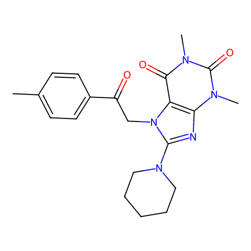 7-p-Toluoylmethyl-8-N-piperidinotheophylline structure