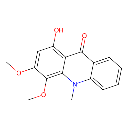 1-Hydroxy-3,4-dimethoxy-10-methylacridan-9-one structure