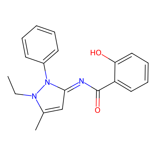 N-(2-Ethyl-3-methyl-1-phenyl-3-pyrazolin-5-ylidene)salicylamide structure