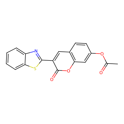 3-(benzo[d]thiazol-2-yl)-2-oxo-2H-chromen-7-yl acetate structure
