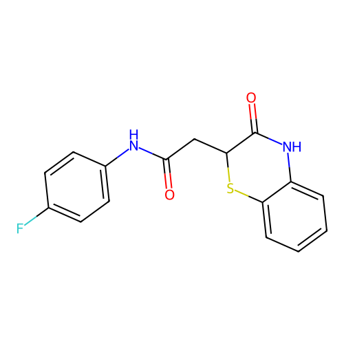 N-(4-fluorophenyl)-2-(3-oxo-3,4-dihydro-2H-1,4-benzothiazin-2-yl)acetamide structure