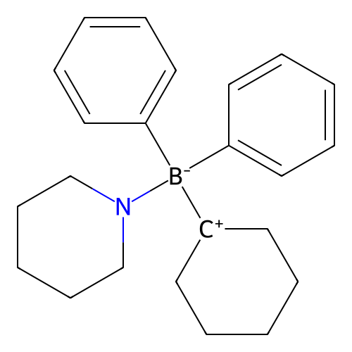 Cyclohexyl-diphenyl-piperidin-1-ylboranuide structure