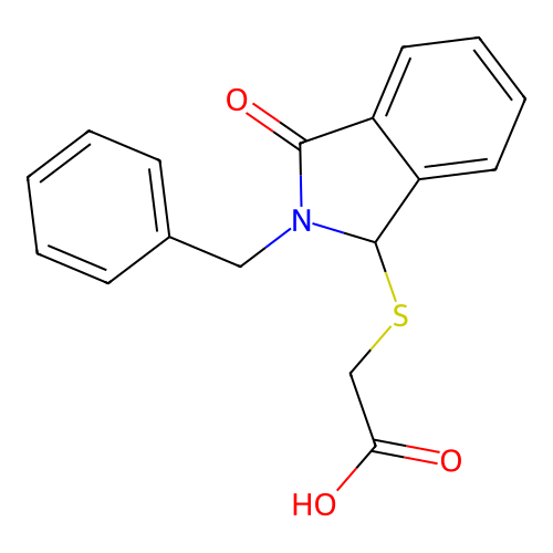 2-[(2-benzyl-3-oxo-2,3-dihydro-1H-isoindol-1-yl)sulfanyl]acetic acid structure
