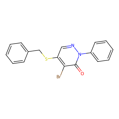 5-(benzylthio)-4-bromo-2-phenylpyridazin-3(2H)-one structure