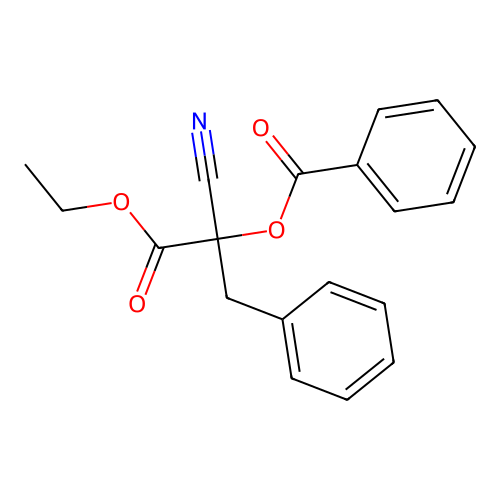 2-Cyano-1-ethoxy-1-oxo-3-phenylpropan-2-yl benzoate structure