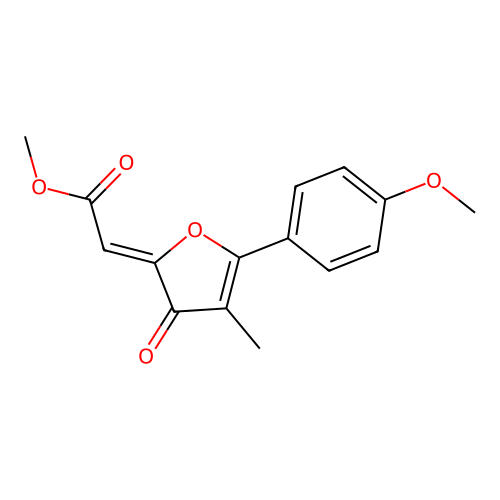 Methyl 2-[5-(4-methoxyphenyl)-4-methyl-3-oxofuran-2-ylidene]acetate structure