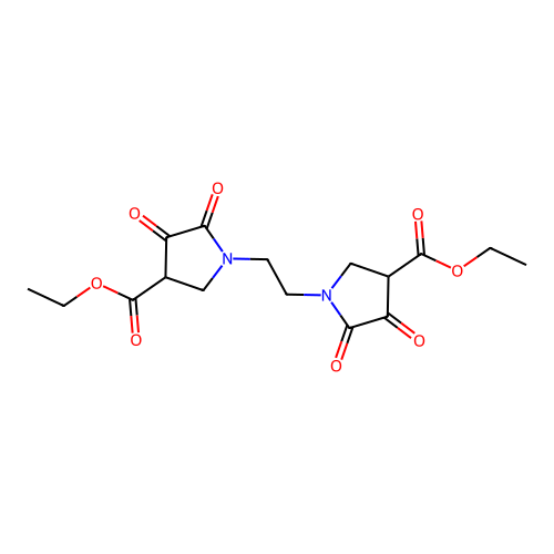 Diethyl 1,1'-ethane-1,2-diylbis(4,5-dioxopyrrolidine-3-carboxylate) structure