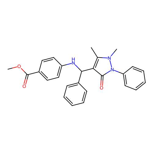 Methyl 4-[[(1,5-dimethyl-3-oxo-2-phenyl-pyrazol-4-yl)-phenyl-methyl]amino]benzoate structure