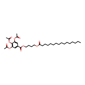 Benzoic acid, 3,4,5-tris(acetyloxy)-, 4-((1-oxohexadecyl)oxo)butyl ester structure