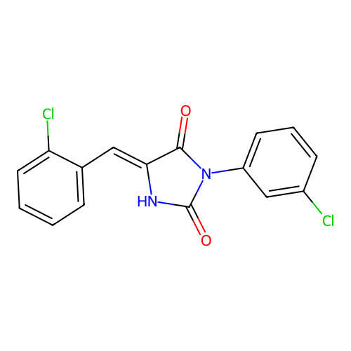 2,4-Imidazolidinedione, 3-(3-chlorophenyl)-5-((2-chlorophenyl)methylene)- structure