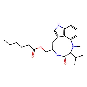Hexanoic acid, (2,3,4,5,6,8-hexahydro-1-methyl-2-(1-methylethyl)-3-oxo-1H-pyrrolo(4,3,2-gh)-1,4-benzodiazonin-5-yl)methyl ester, (2S-(2R*,5R*))- structure