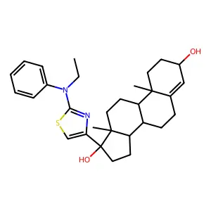 Androst-4-ene-3-beta,17-alpha-diol, 17-beta-(2-(N-ethylanilino)-4-thiazolyl)- structure