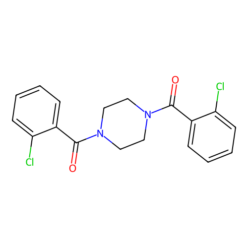 Piperazine-1,4-diylbis[(2-chlorophenyl)methanone] structure