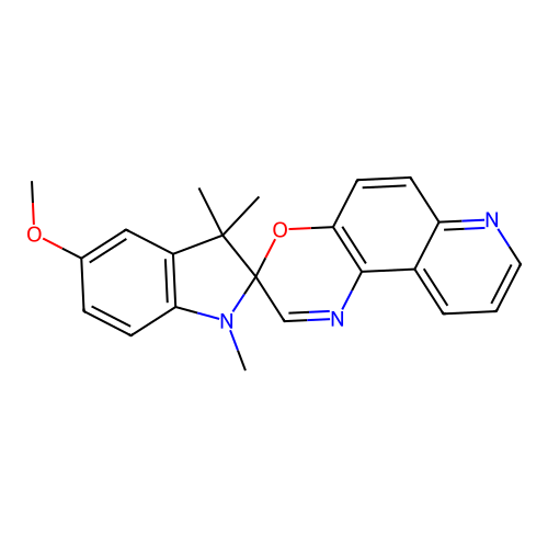 5-methoxy-1,3,3-trimethylspiro(indoline-2,3'-[3'H]-[1,4]oxazino[3,2-f]quinoline) structure