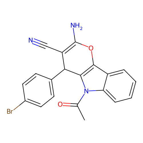 5-Acetyl-2-amino-4-(4-bromophenyl)-4,5-dihydropyrano[3,2-b]indole-3-carbonitrile structure