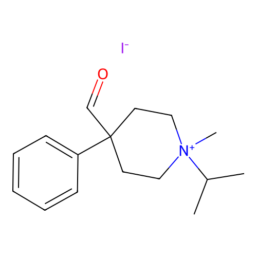 4-Formyl-1-methyl-4-phenyl-1-(propan-2-yl)piperidin-1-ium iodide structure