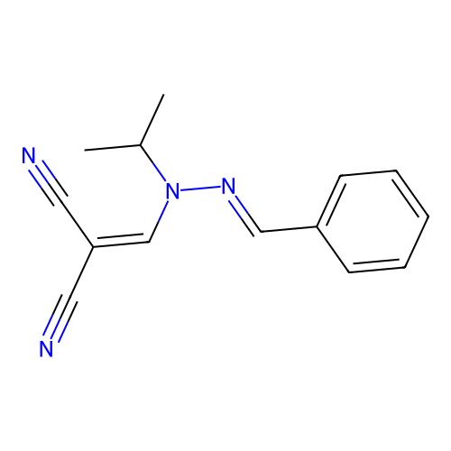 2-((2-Benzylidene-1-isopropylhydrazinyl)-methylene)malononitrile structure