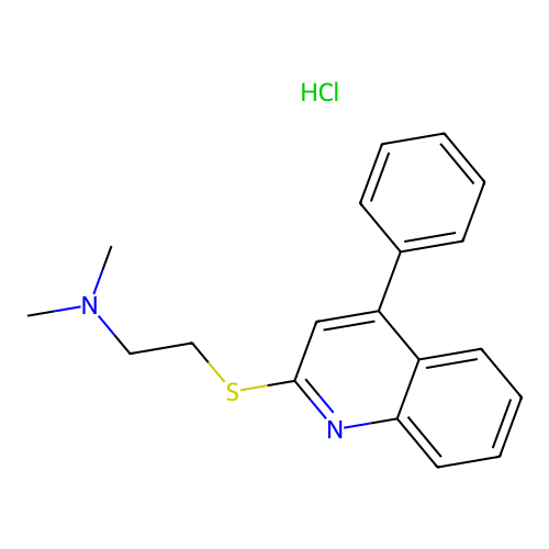 Quinoline, 2-((2-(dimethylamino)ethyl)thio)-4-phenyl-, monohydrochloride structure