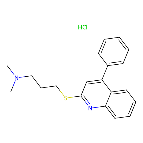 Quinoline, 2-((3-(dimethylamino)propyl)thio)-4-phenyl-, monohydrochloride structure