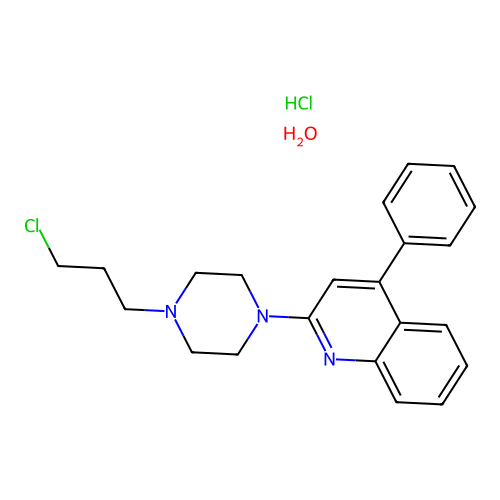 4-(3-Chloropropyl)-1-(4-phenyl-2-quinolyl)piperazine hydrochloride hydrate structure