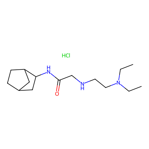 Acetamide, 2-((2-(diethylamino)ethyl)amino)-N-(2-norbornanyl)-, hydrochloride structure