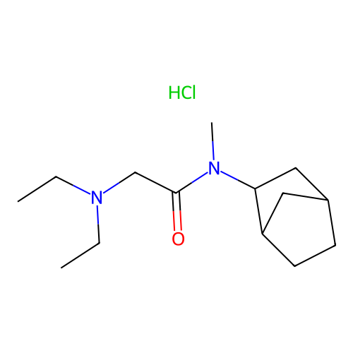 Acetamide, 2-(diethylamino)-N-methyl-N-(2-norbornanyl)-, hydrochloride structure
