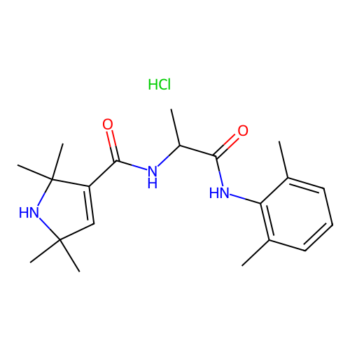 1H-Pyrrole-3-carboxamide, 2,5-dihydro-N-(2-((2,6-dimethylphenyl)amino)-1-methyl-2-oxoethyl)-2,2,5,5-tetramethyl-, monohydrochloride structure