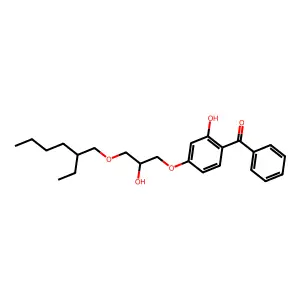 (4-(3-((2-Ethylhexyl)oxy)-2-hydroxypropoxy)-2-hydroxyphenyl) phenyl ketone structure