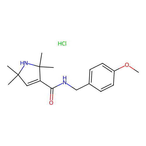 1H-Pyrrole-3-carboxamide, 2,5-dihydro-N-((4-methoxyphenyl)methyl)-2,2,5,5-tetramethyl-, monohydrochloride structure