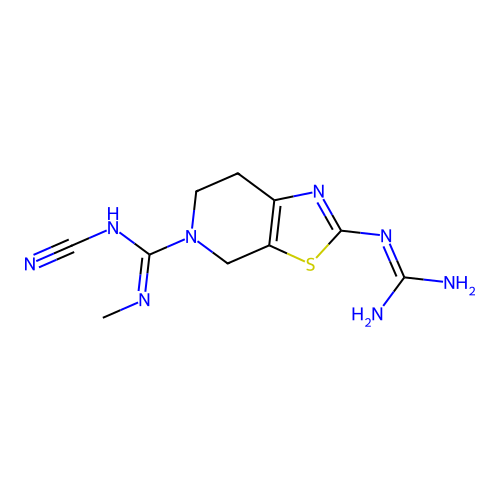 Thiazolo(5,4-c)pyridine-5(4H)-carboximidamide, 6,7-dihydro-2-((aminoiminomethyl)amino)-N-cyano-N'-methyl- structure