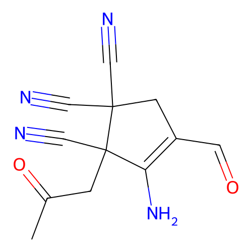 3-Cyclopentene-1,1,2-tricarbonitrile, 3-amino-4-formyl-2-(2-oxopropyl)- structure