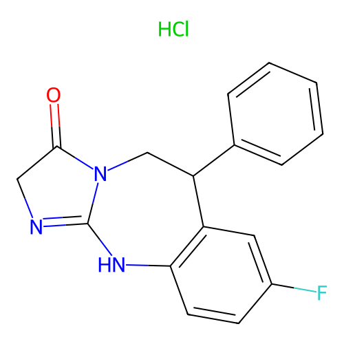 Fluoro-8 phenyl-6 tetrahydro-2,3,5,6 1H-imidazo(2,1-b)benzodiazepine-1,3 one-3 chlorhydrate structure