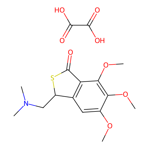 3-((Dimethylamino)methyl)-5,6,7-trimethoxybenzo(c)thiophen-1(3H)-one ethanedioate (1:1) structure