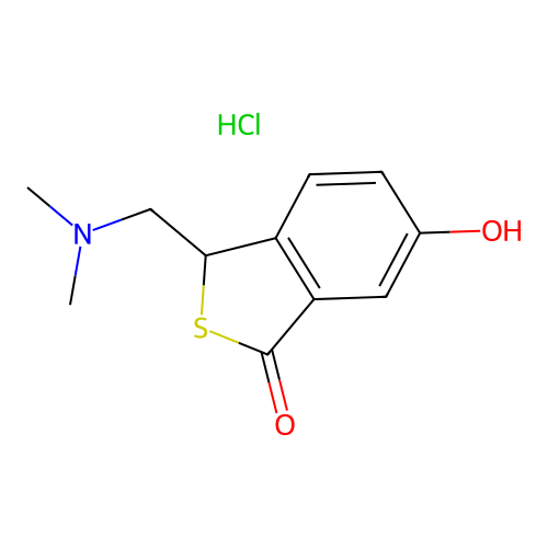 Benzo(c)thiophen-1(3H)-one, 3-((dimethylamino)methyl)-6-hydroxy-, hydrochloride structure