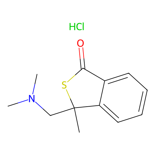 Benzo(c)thiophen-1(3H)-one, 3-((dimethylamino)methyl)-3-methyl-, hydrochloride structure