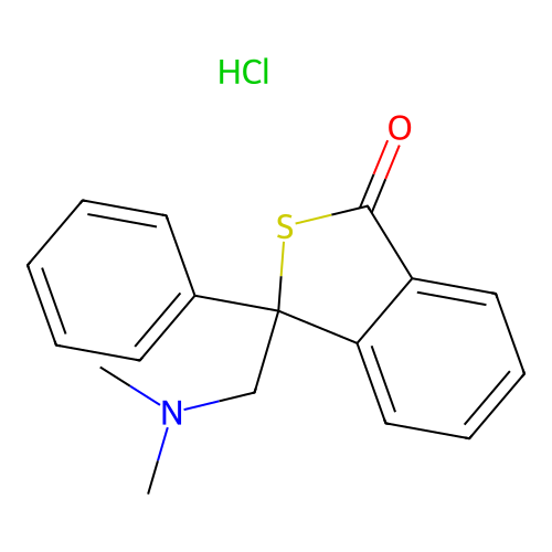 Benzo(c)thiophen-1(3H)-one, 3-((dimethylamino)methyl)-3-phenyl-, hydrochloride structure