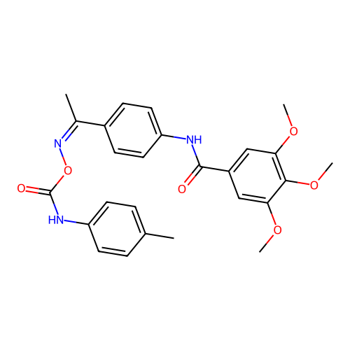 (Z)-3,4,5-trimethoxy-N-(4-(1-(((p-tolylcarbamoyl)oxy)imino)ethyl)phenyl)benzamide structure