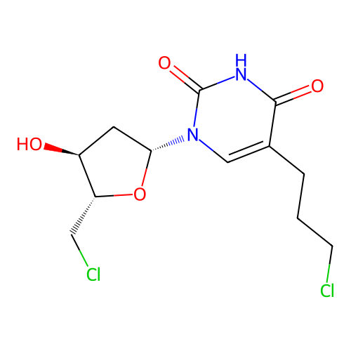 1-[(2R,4S,5S)-5-(chloromethyl)-4-hydroxy-tetrahydrofuran-2-yl]-5-(3-chloropropyl)pyrimidine-2,4-dione structure