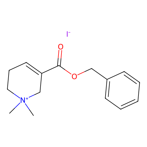 Pyridinium, 1,2,5,6-tetrahydro-3-carboxy-1,1-dimethyl-, iodide, benzyl ester structure