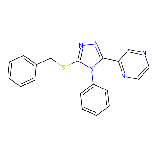 2-[5-(benzylsulfanyl)-4-phenyl-4H-1,2,4-triazol-3-yl]pyrazine structure