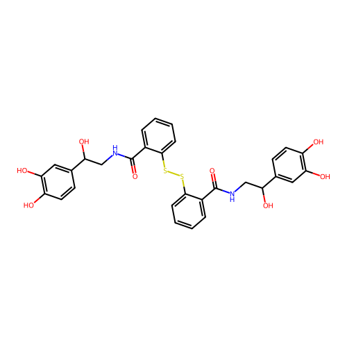 Benzamide, 2,2'-dithiobis(N-(2-(3,4-dihydroxyphenyl)-2-hydroxyethyl)- structure