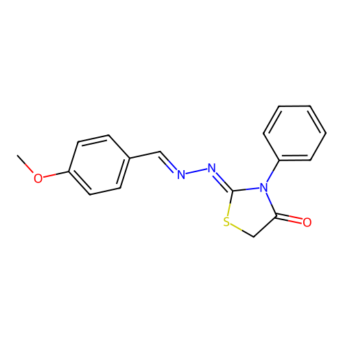 (2Z)-2-[(E)-(4-methoxyphenyl)methylidenehydrazinylidene]-3-phenyl-1,3-thiazolidin-4-one structure