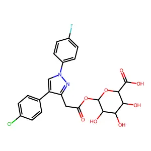 beta-D-Glucopyranuronic acid, 1-(4-(4-chlorophenyl)-1-(4-fluorophenyl)-1H-pyrazole-3-acetate) structure