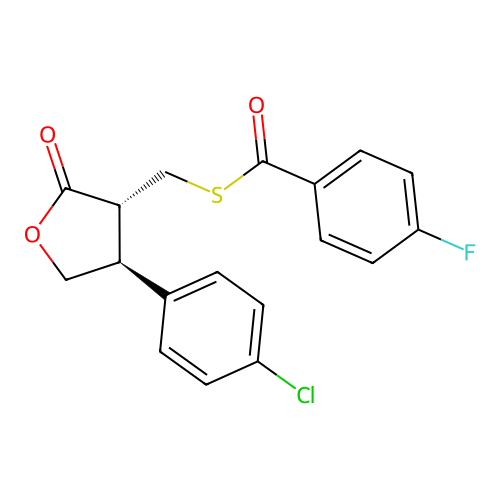 Benzenecarbothioic acid, 4-fluoro-, S-((4-(4-chlorophenyl)tetrahydro-2-oxo-3-furanyl)methyl) ester, trans- structure