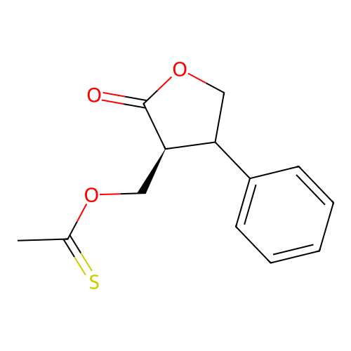 Ethanethioic acid, S-((tetrahydro-2-oxo-4-phenyl-3-furanyl)methyl ester structure