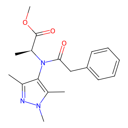 L-Alanine, N-(phenylacetyl)-N-(1,3,5-trimethyl-1H-pyrazol-4-yl)-, methyl ester structure