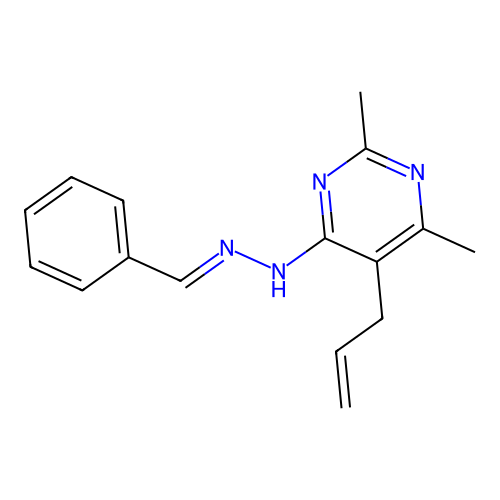 4-[(2E)-2-benzylidenehydrazinyl]-2,6-dimethyl-5-(prop-2-en-1-yl)pyrimidine structure