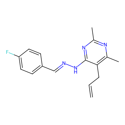 (E)-5-allyl-4-(2-(4-fluorobenzylidene)hydrazinyl)-2,6-dimethylpyrimidine structure