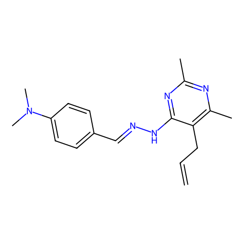 (E)-4-((2-(5-allyl-2,6-dimethylpyrimidin-4-yl)hydrazono)methyl)-N,N-dimethylaniline structure